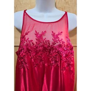Vintage Dentelle Red Satin & Mesh Floral Nightgown L elegant date night
